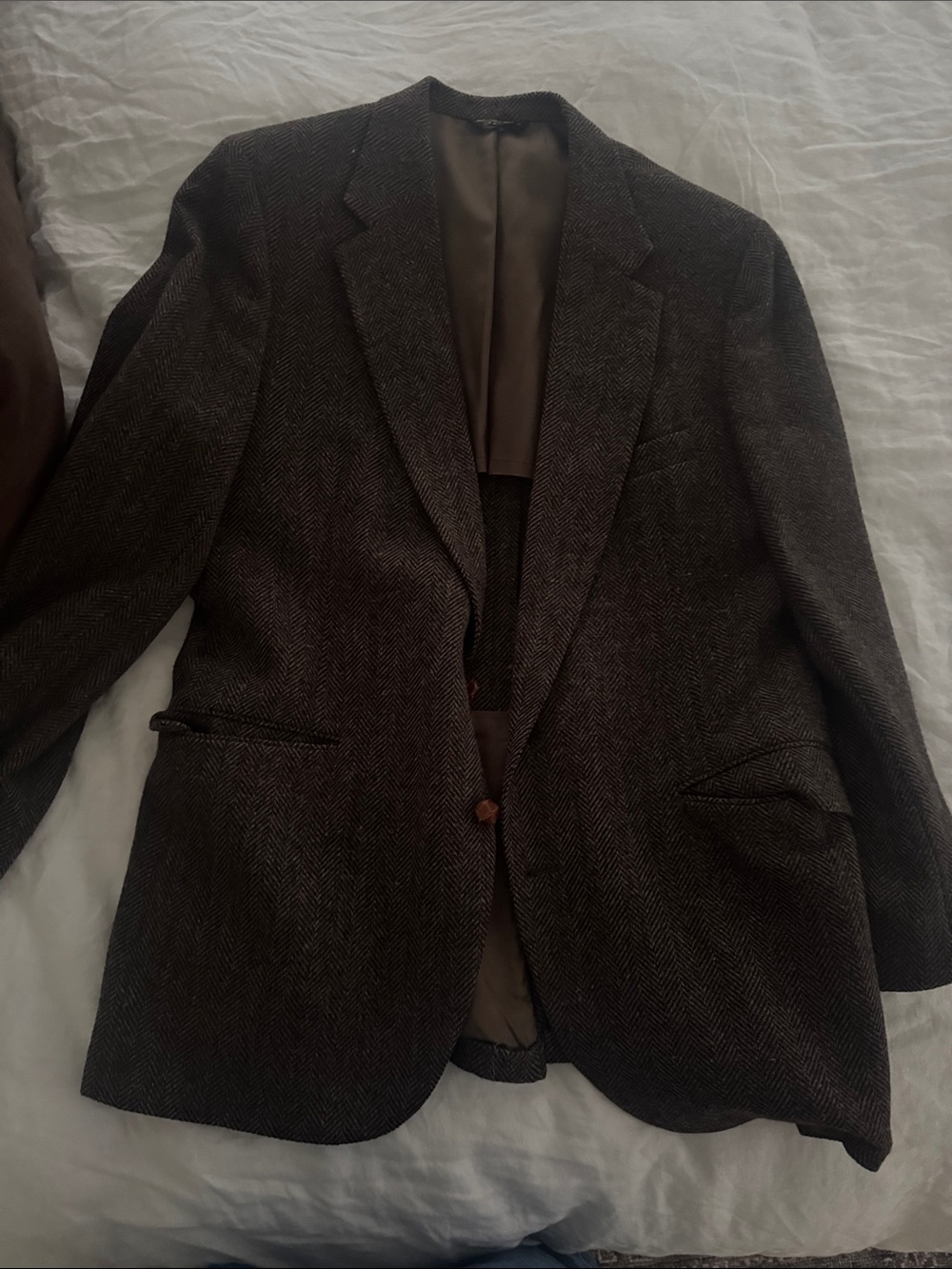 Men's Dark Brown Herringbone Wool Blazer